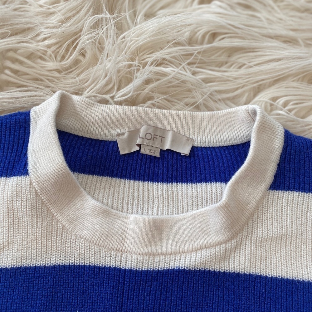 Loft Tunic Style Sweater, Blue Striped, Sz Lg - Picture 3 of 4